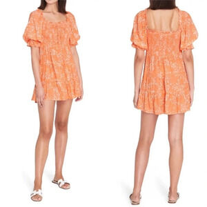 Faithfull The Brand Orange Ditsy Floral Mini Dress, Size XS